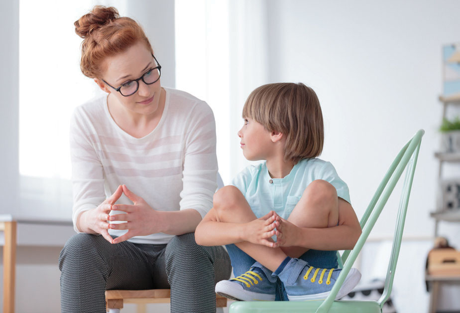 Mother talking to son