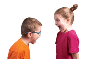 Two kids yelling at each other