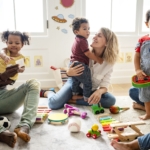 Parents and kids playing